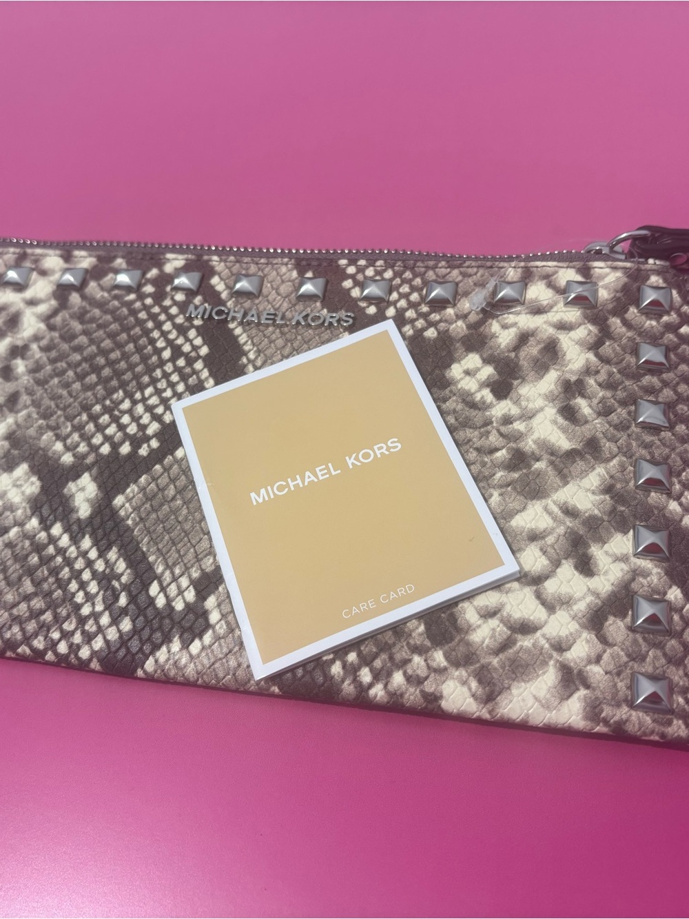 Michael Kors Jet Set Large Zip Studded Snake Print Wristlet Wallet